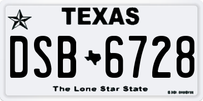 TX license plate DSB6728