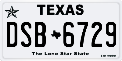 TX license plate DSB6729