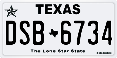 TX license plate DSB6734