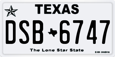 TX license plate DSB6747