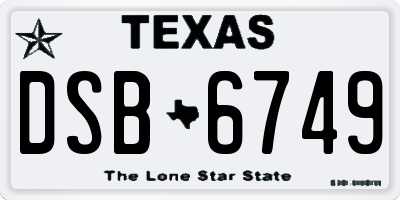 TX license plate DSB6749