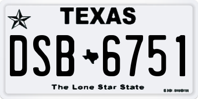 TX license plate DSB6751