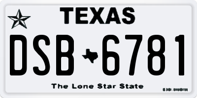TX license plate DSB6781