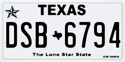 TX license plate DSB6794