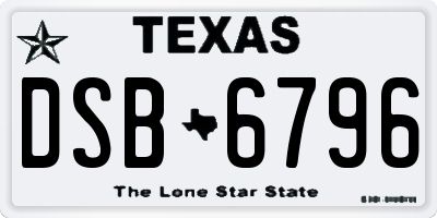 TX license plate DSB6796