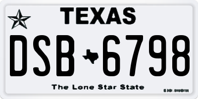 TX license plate DSB6798