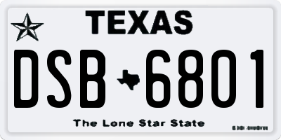 TX license plate DSB6801