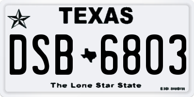TX license plate DSB6803