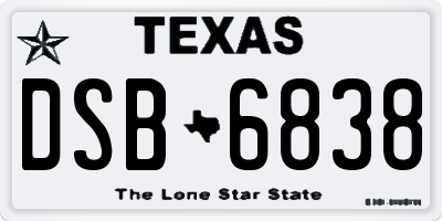 TX license plate DSB6838
