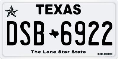TX license plate DSB6922