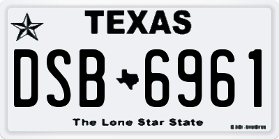 TX license plate DSB6961