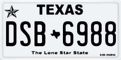 TX license plate DSB6988