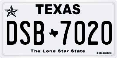 TX license plate DSB7020