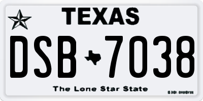 TX license plate DSB7038