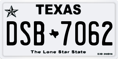 TX license plate DSB7062