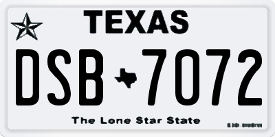 TX license plate DSB7072