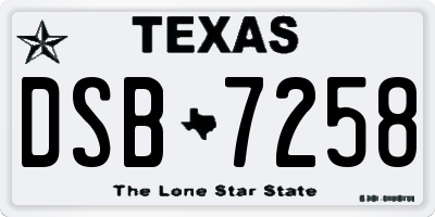 TX license plate DSB7258