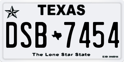 TX license plate DSB7454