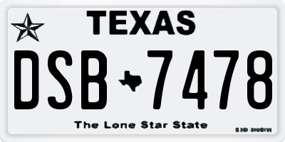 TX license plate DSB7478