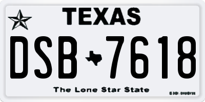 TX license plate DSB7618