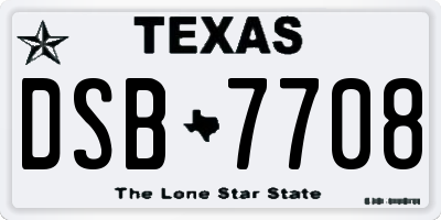 TX license plate DSB7708