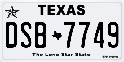 TX license plate DSB7749