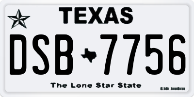 TX license plate DSB7756