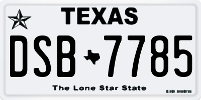 TX license plate DSB7785