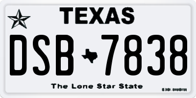 TX license plate DSB7838