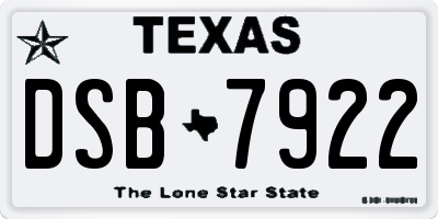 TX license plate DSB7922