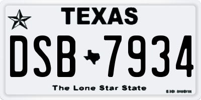 TX license plate DSB7934