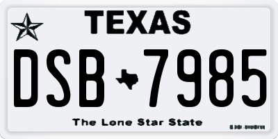 TX license plate DSB7985