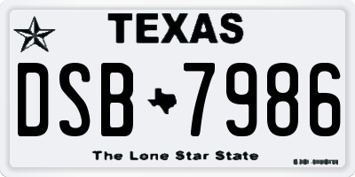 TX license plate DSB7986