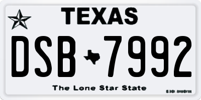 TX license plate DSB7992
