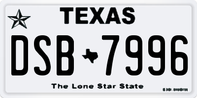 TX license plate DSB7996