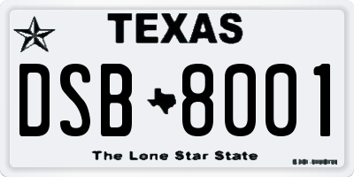 TX license plate DSB8001