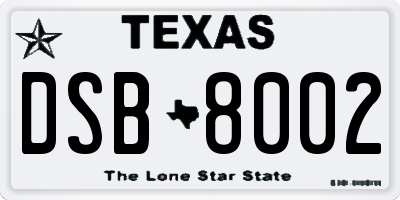 TX license plate DSB8002