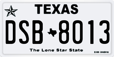 TX license plate DSB8013