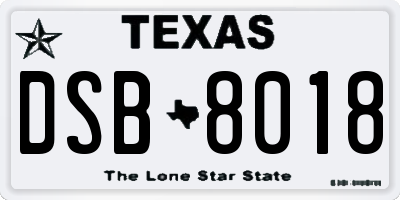 TX license plate DSB8018