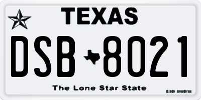 TX license plate DSB8021