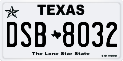 TX license plate DSB8032