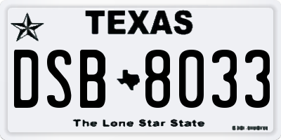 TX license plate DSB8033