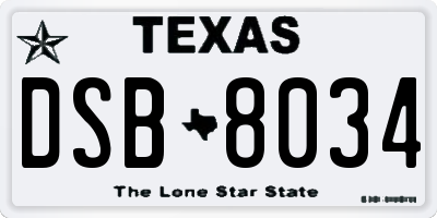 TX license plate DSB8034