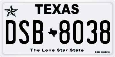 TX license plate DSB8038