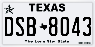 TX license plate DSB8043