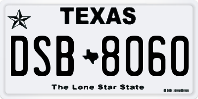TX license plate DSB8060