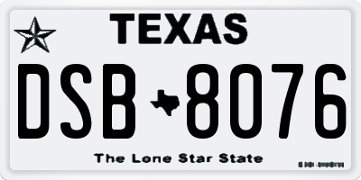 TX license plate DSB8076