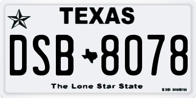 TX license plate DSB8078