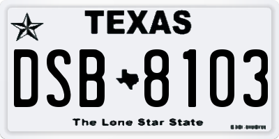 TX license plate DSB8103