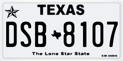 TX license plate DSB8107
